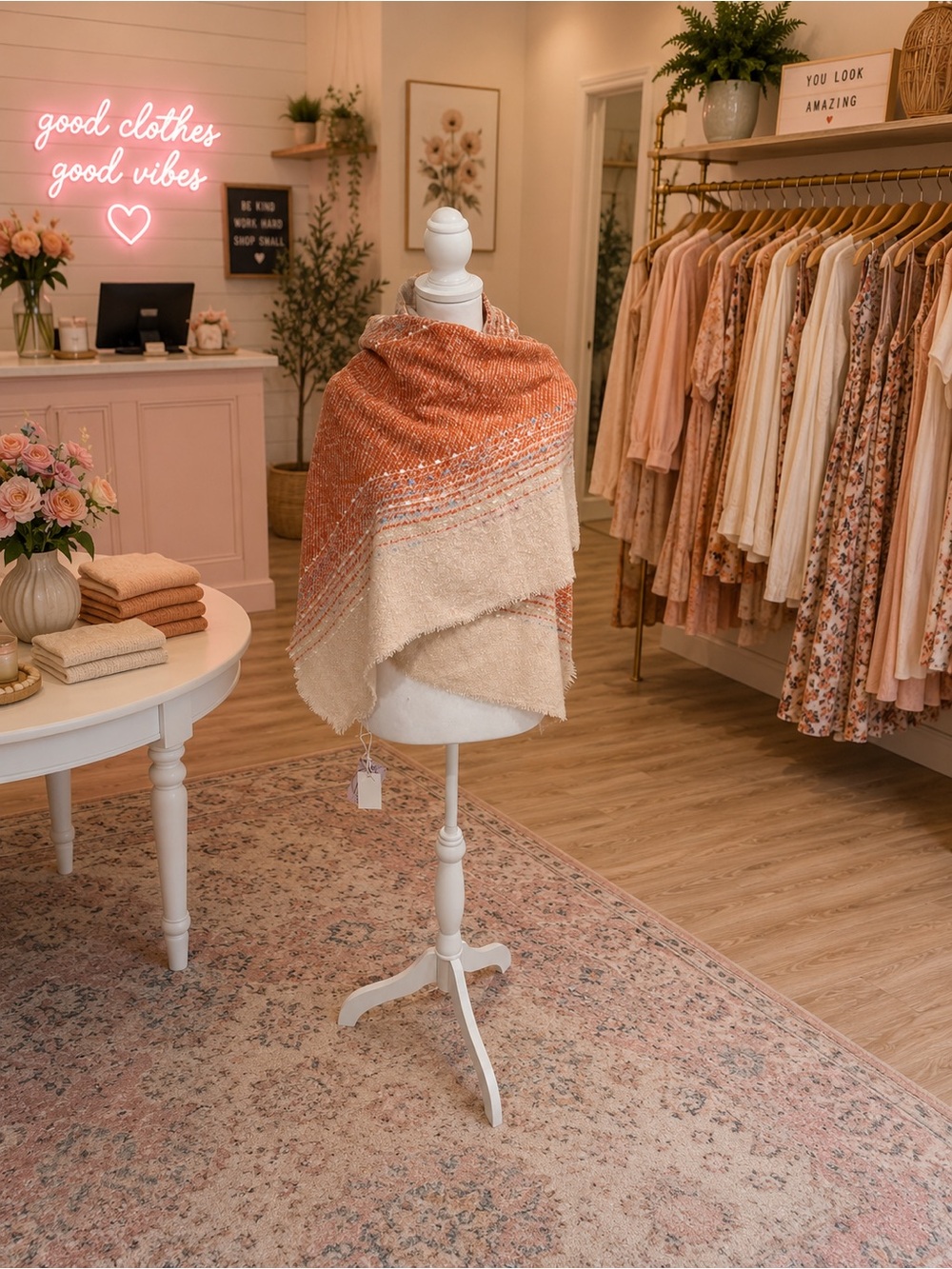 Avenue Zoe Orange Tan Oversized Blanket Scarf Wrap NWT